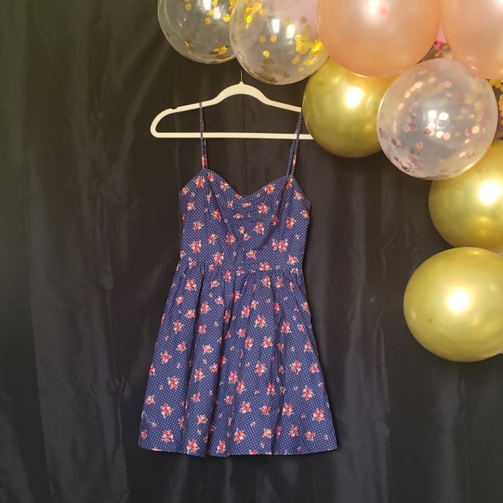 Forever 21 blue, white, red polka dot/floral dress